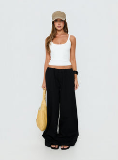 front view of model wearing Princess Polly Lunea Concealed Waistband Pants Black Low Rise Pants 