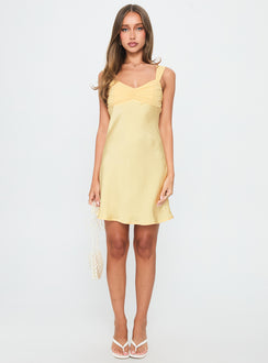Star Gazer Ruched Mini Dress Yellow
