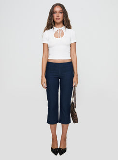 front view of model wearing Princess Polly Diran Capri Trouser Indigo 
