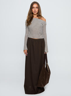   front view of model wearing Princess Polly Hallee Maxi Skirt Brown Maxi 