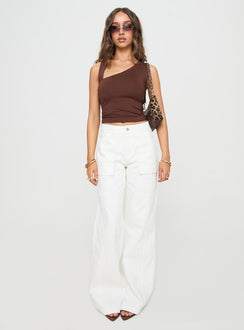 front view of model wearing Princess Polly Chad Cargo Jeans White Denim High Waisted 