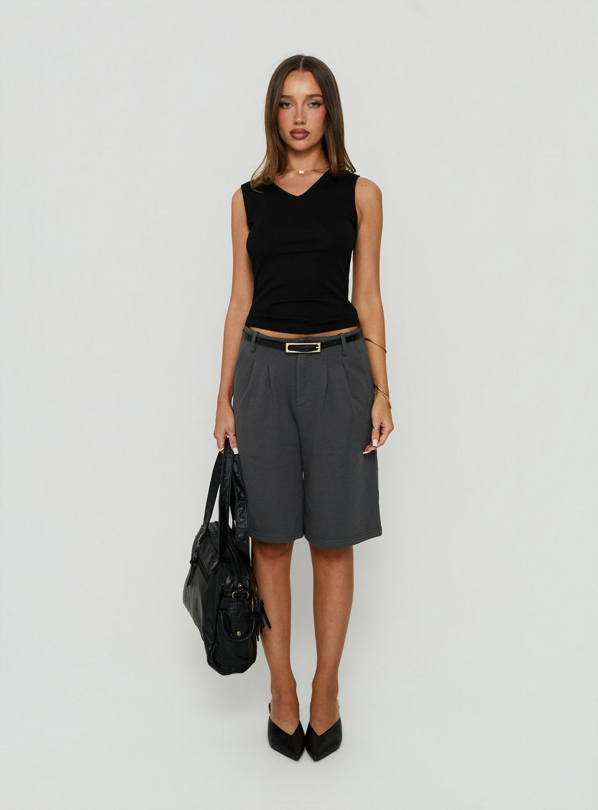 Charlea Fleece Tailored Longling Short Charcoal