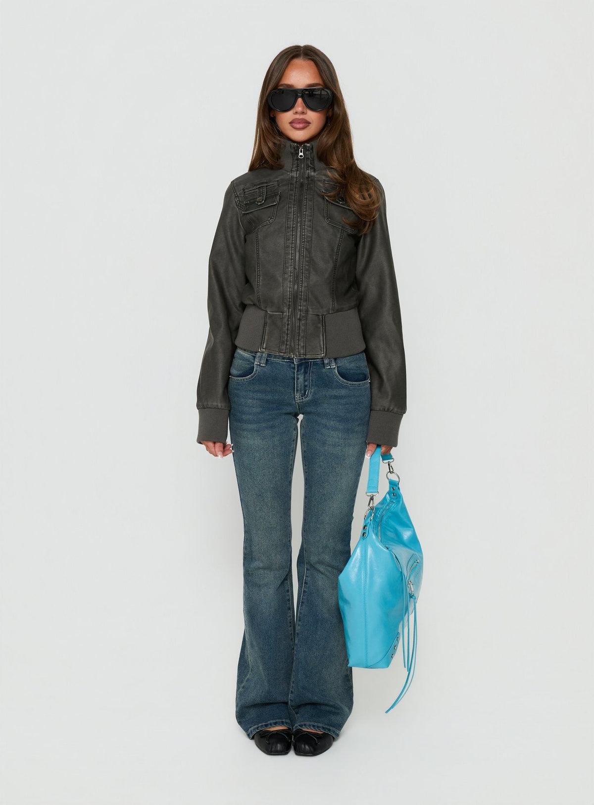 Marykate Funnel Neck Fitted Jacket Washed Black