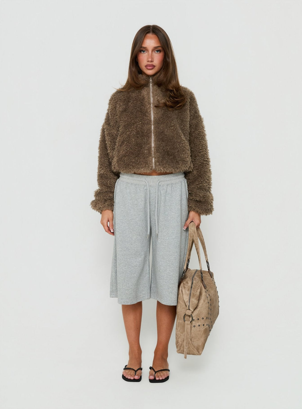 Jordynn Fleece Zip Through Jacket Brown