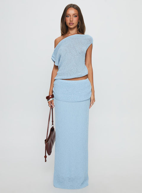 Courter Boucle Off Shoulder Top Blue