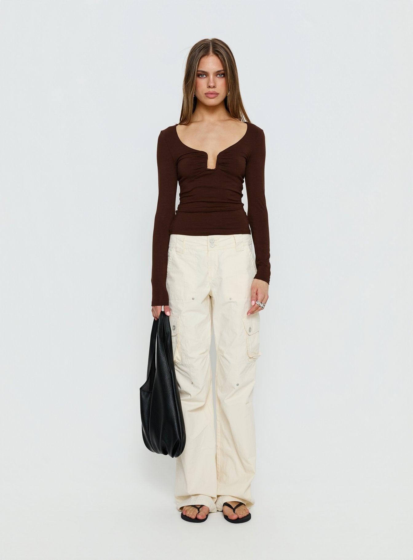 Serelle Langarm-Bustier-Oberteil Schokobraun