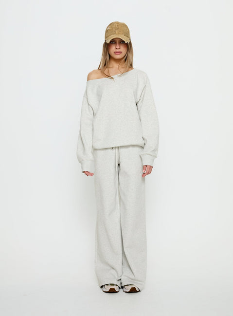 front view of model wearing Princess Polly Wellness Off the Shoulder Jumper Grey Marle 