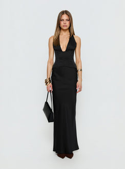 In A Trance Halter Corset Maxi Dress Black
