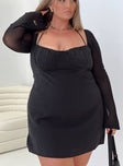 Princess Polly Square Neck  Dyer Sheer Sleeve Mini Dress Black Curve