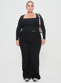 front view of model wearing Princess Polly Lulu Pants Black Curve High Waisted Pants 