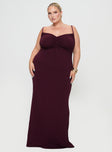 front view of model wearing Princess Polly Modernise Maxi Dress Scarlett Curve Sweetheart Neckline 