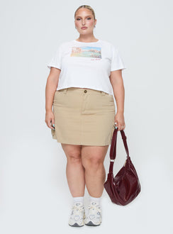   front view of model wearing Princess Polly Lydie Cargo Mini Skirt Beige Curve Mini Skirts 