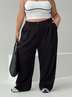 Front view of model wearing  front Princess Polly High Waisted Pants  Archer Pants Black Curve