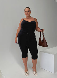 front view of model wearing Princess Polly Gisella Pants Black Curve High Waisted Pants 