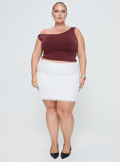   front view of model wearing Princess Polly Meredith Ruched Mini Skirt White Curve Mini Skirts 
