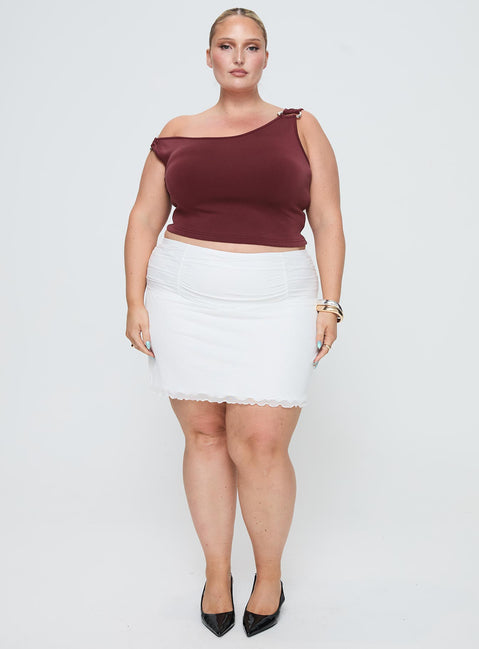   front view of model wearing Princess Polly Meredith Ruched Mini Skirt White Curve Mini Skirts 