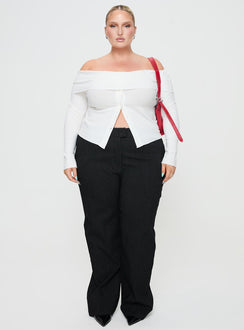 front view of model wearing Princess Polly Jeller Pinstripe Pants Black Curve High Waisted Pants 