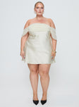 front view of model wearing Princess Polly Adoration Mini Dress Cream Curve Straight Neck 