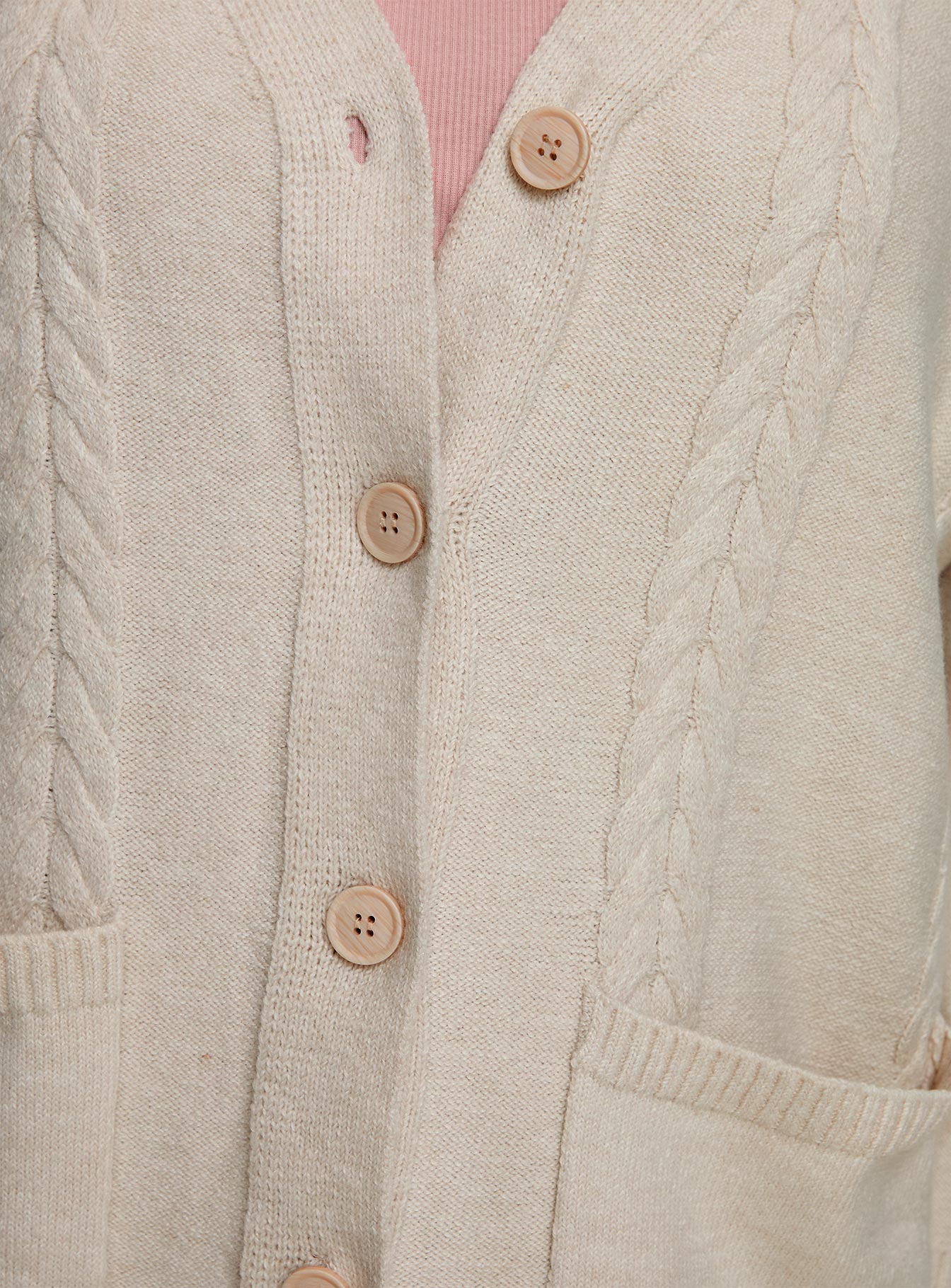 back view of model wearing Princess Polly Cardi Long Sleeve Mini Dress Cream Curve V-Neck 