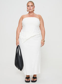   front view of model wearing Princess Polly Ermias Linen Blend Midi Skirt White Curve Maxi 