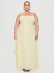 front view of model wearing Princess Polly South Of France Maxi Dress Yellow Curve Square Neck 