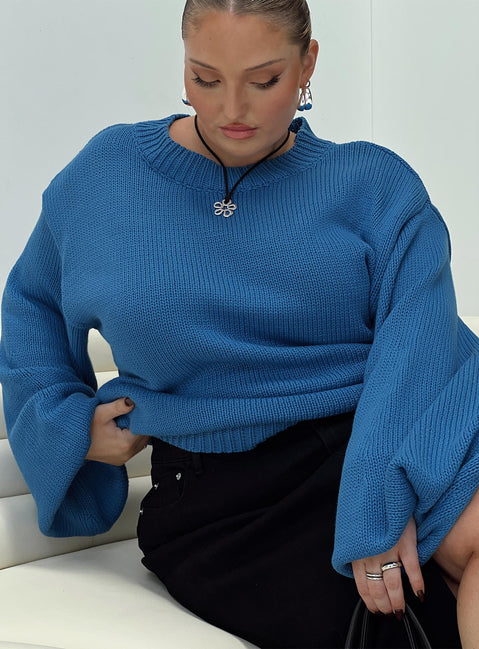 Harmony Balloon Sleeve Knit Sweater Blue Curve