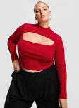Cathey Long Sleeve Corset Top Red Curve