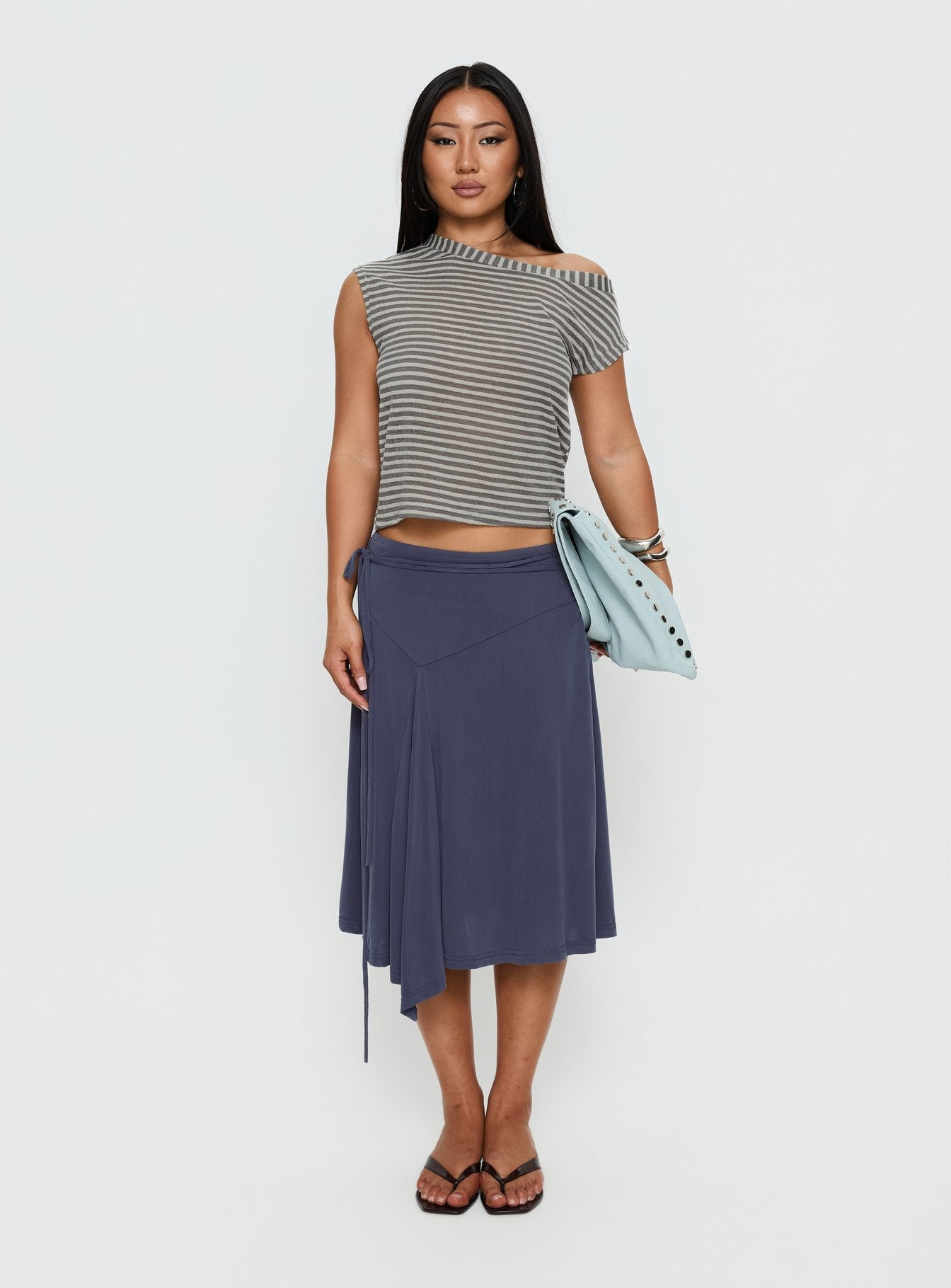 Joaney Tie Side Jersey Midi Skirt Slate