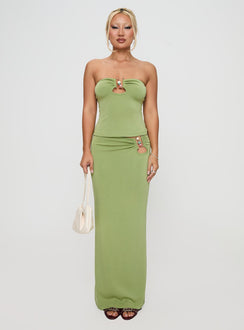   front view of model wearing Princess Polly Sun Chaser Maxi Skirt Green Maxi 