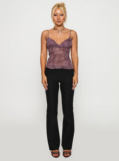 front view of model wearing Princess Polly Thank The Angels Backless Top Purple Sleeveless Plunger 