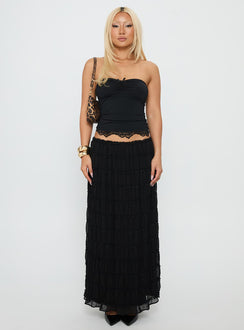   front view of model wearing Princess Polly Estefania Maxi Skirt Black Maxi 