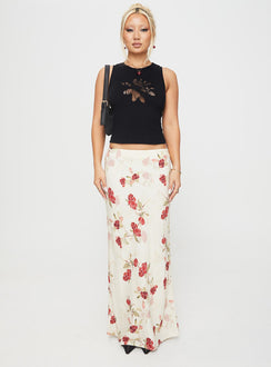 side view of model wearing Princess Polly Mellifluous Top Black Sleeveless Crew Neck 