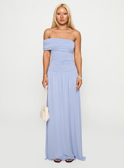 front view of model wearing Princess Polly Decadence Strapless Maxi Dress Lilac Straight Neck 
