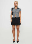   front view of model wearing Princess Polly Anubis Pleat Mini Skirt Black Mini Skirts 