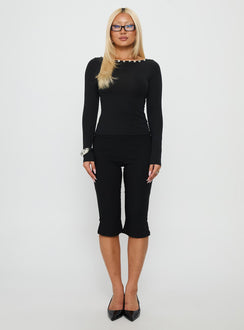 front view of model wearing Princess Polly Samaira Capri Pant Black Mid Rise Pants 