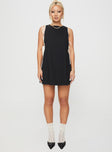 front view of model wearing Princess Polly Boxay Mini Dress Black Crew Neck 