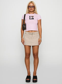 side view of model wearing Princess Polly I Heart La Top Pink Short Sleeves Crew Neck 