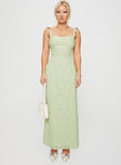 front view of model wearing Princess Polly Burner Maxi Dress Green Sweetheart Neckline 