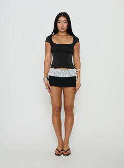 Willema Satin Scoop Tailored Top Black