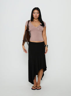 Styled with the Futura Asymmetrical Midi Skirt Black in womens-skirts with midi-length product Princess Polly