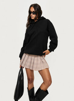 front view of model wearing Princess Polly Alvon Hooded Sweatshirt Black regular 