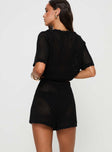 Black Matching set Knit material, v neckline, button fastening, elasticated waistband, scalloped hem