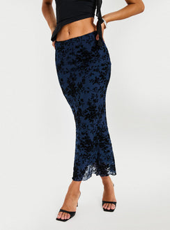 back view of model wearing Princess Polly Catrina Maxi Skirt Navy Midi Skirts 