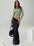 Green Long sleeve ribbed top with a wide neckline