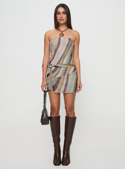 front view of model wearing Princess Polly Kevsra Mini Dress Multi Straight Neck 