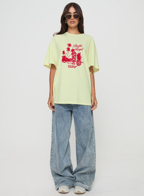 side view of model wearing Princess Polly Pacific Tee Yellow Half Sleeves Crew Neck 