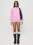 front view of model wearing Princess Polly Niomie Knit Sweater Pink Long 