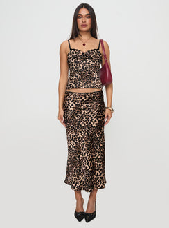   front view of model wearing Princess Polly Enigmatic Maxi Skirt Leopard Maxi 