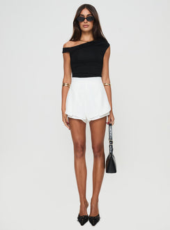 front view of model wearing Princess Polly Marinio Shorts White High Waisted Shorts 