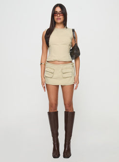 front view of model wearing Princess Polly Countryside Top Ecru Sleeveless Crew Neck 